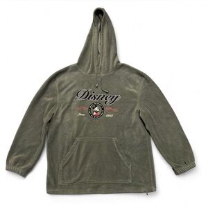 Vintage Y2K Disney Mickey Mouse Men's Large Fleece Hoodie in Olive Green